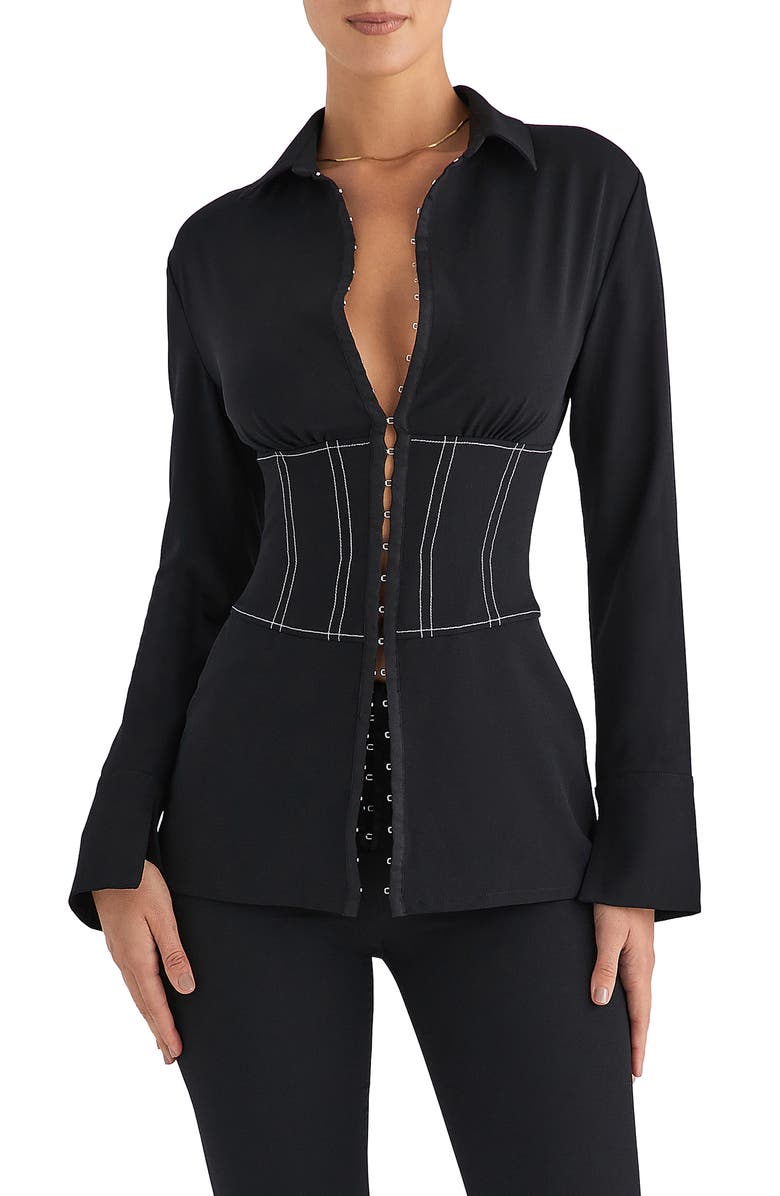 Mistress Rocks Long Sleeve Corset Shirt, Main, color, 
