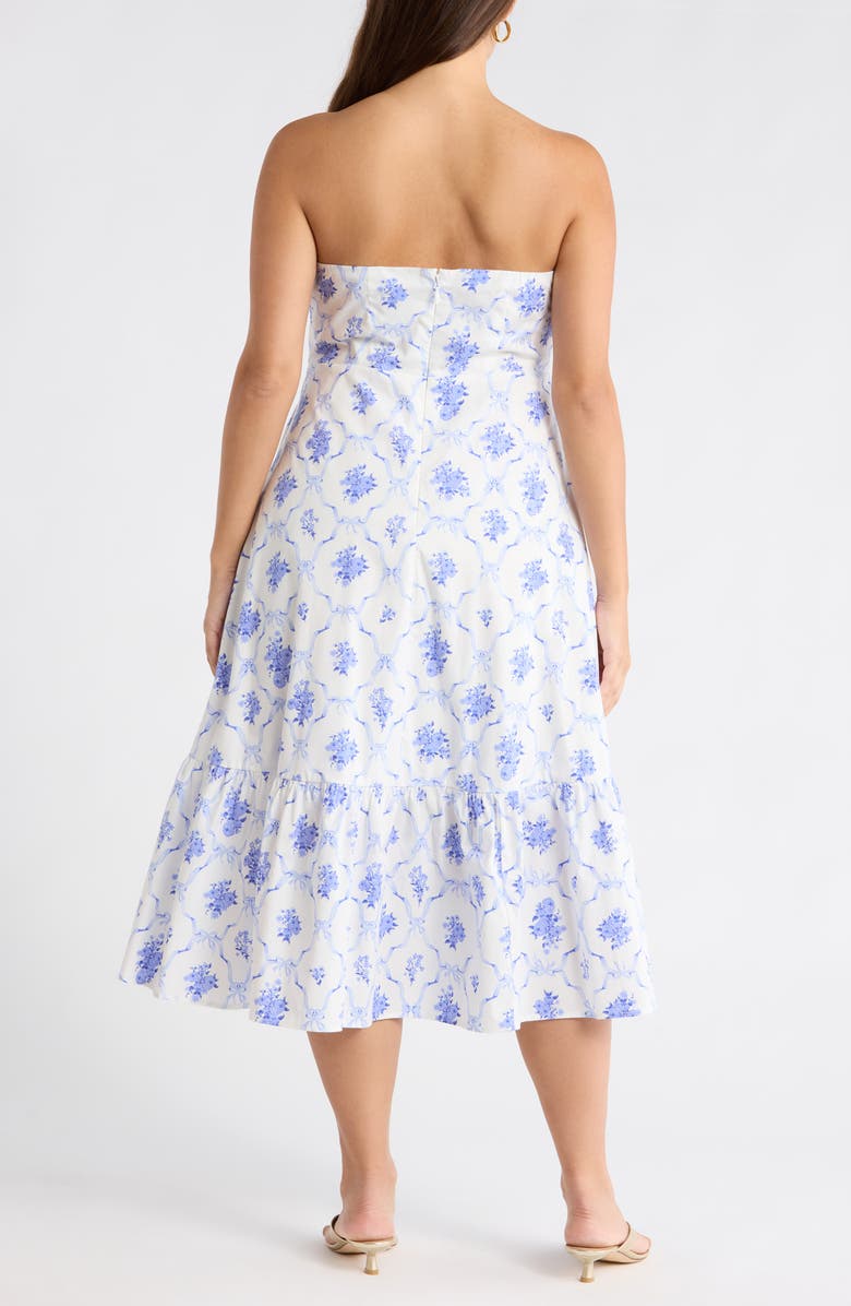 SUGARLIPS Nia Floral Perline Bow Midi Sundress, Alternate, color, White-Blue