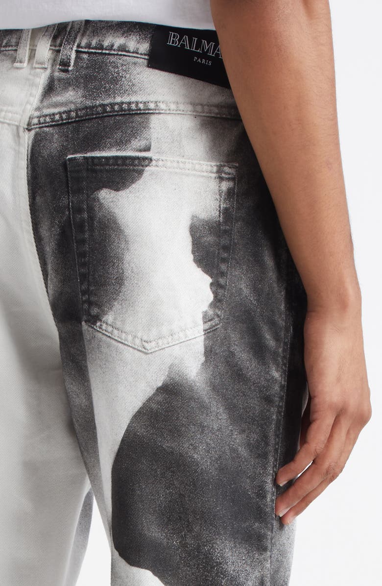 Balmain Moon Print Straight Leg Jeans, Alternate, color, White/ Black
