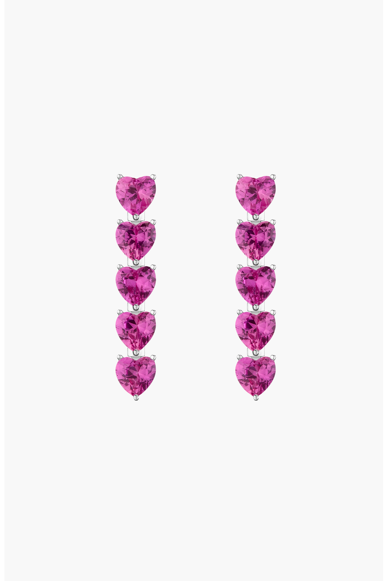 Lab Grown Pink Sapphire Heart Tennis Earrings, Main, color, Pink Sapphire