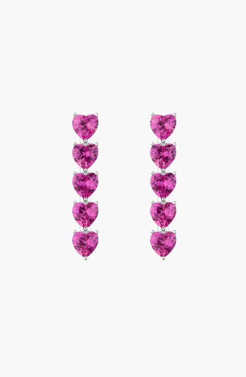 Lab Grown Pink Sapphire Heart Tennis Earrings