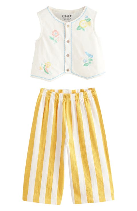 Kids' Embroidered Vest & Stripe Pants Set (Little Kid)
