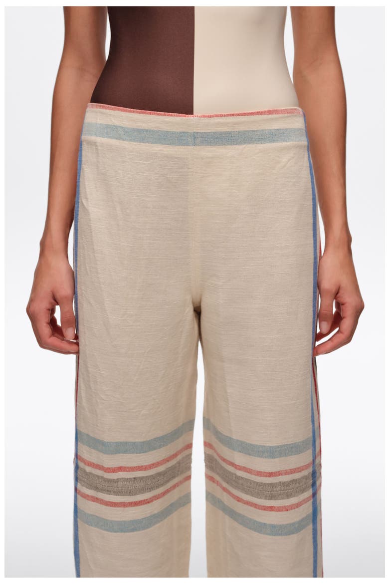Linen Straight Ankle Length Striped Trousers, Alternate, color, ECRU