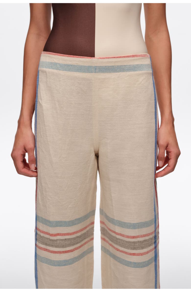 Bimba y Lola Linen Straight Ankle Length Striped Trousers, Alternate, color, Ecru