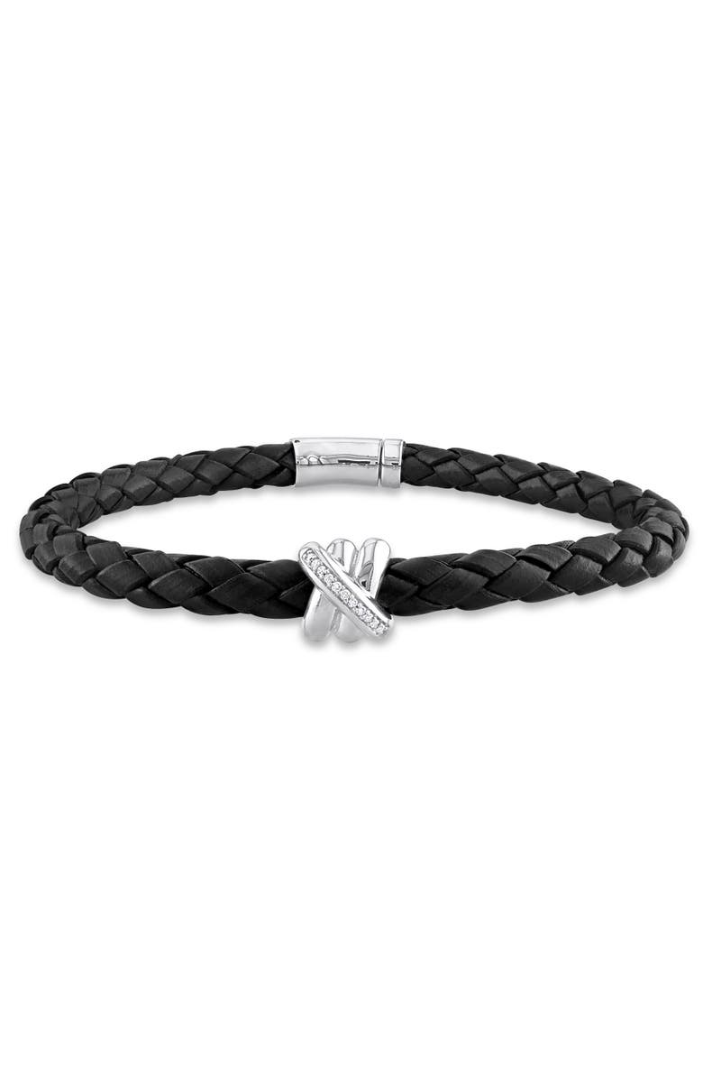 Julianna B. Diamond Crossover Motif Black Leather Bracelet 14k, Main, color, White Gold/Diamond