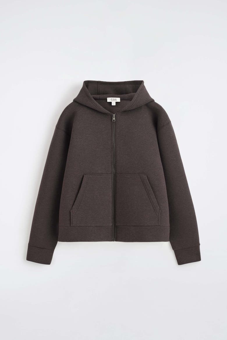 Oversized Scuba Knit-jersey Zip-up Hoodie, Alternate, color, BROWN MÉLANGE