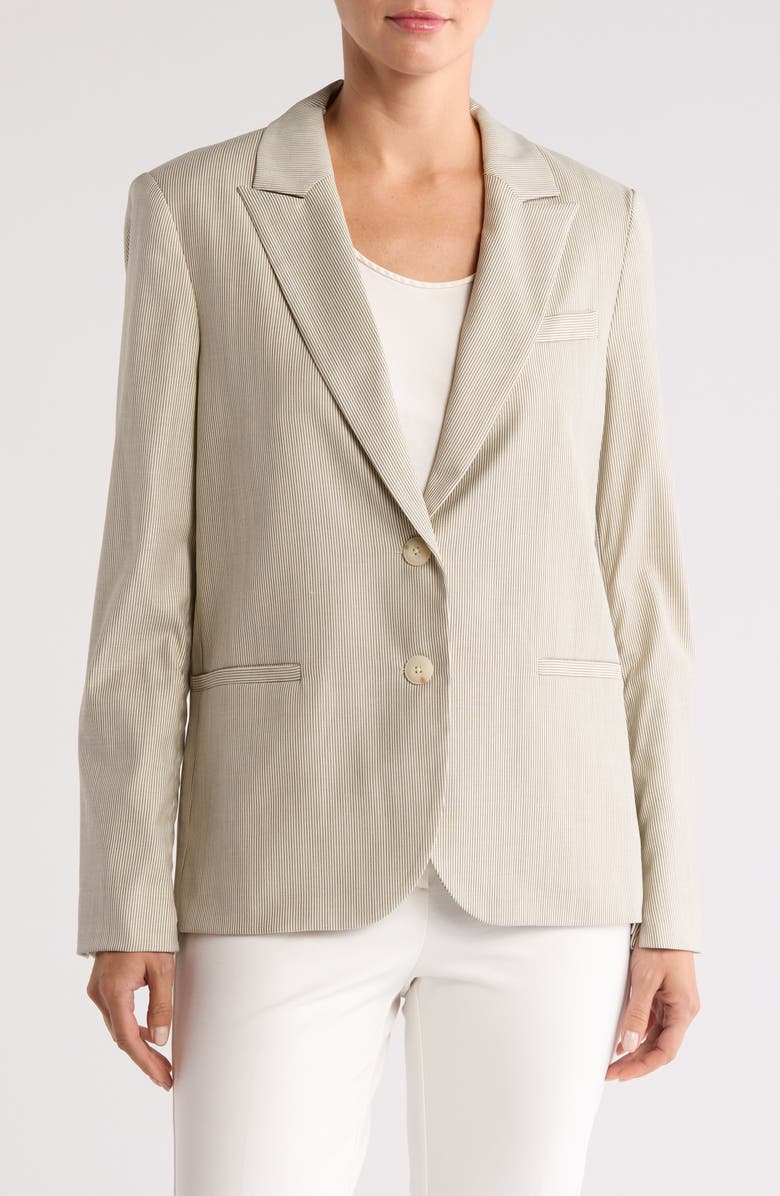 TWP Pinstripe Boyfriend Blazer, Main, color, Lark / White