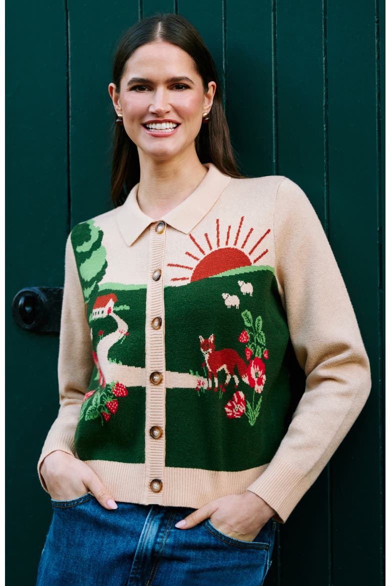 Sunrise Fox Collared Cardigan, Alternate, color, Oatmeal