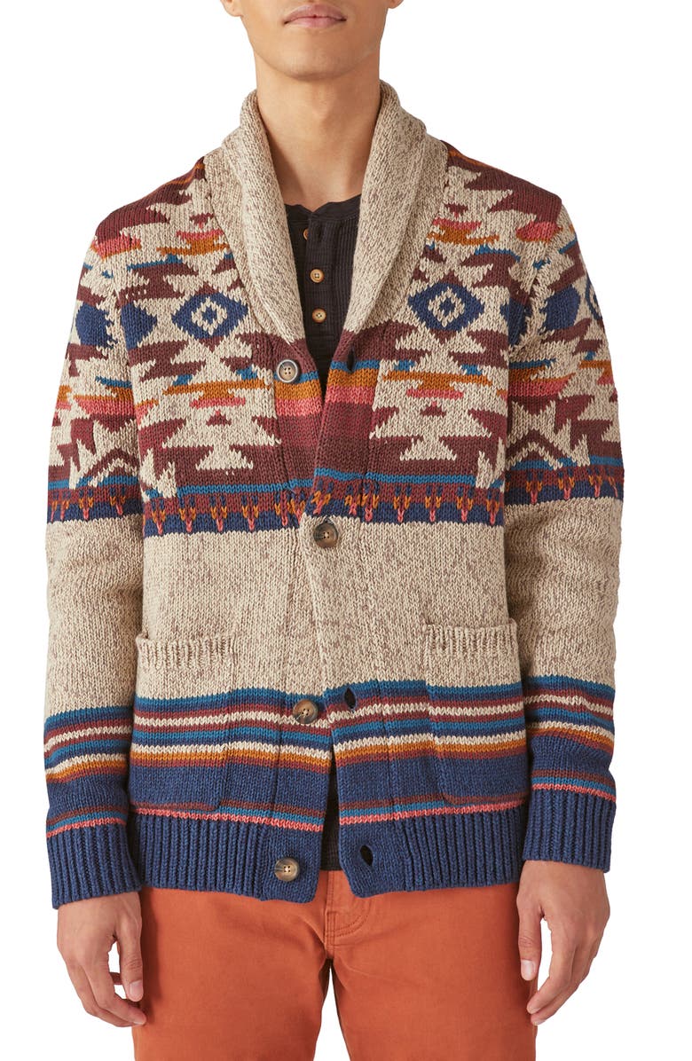 Lucky Brand Southwest Pattern Shawl Collar Cardigan, Main, color,
