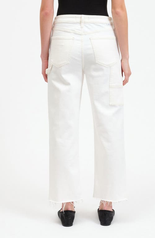 Daze Sun Raw Hem High Waist Crop Straight Leg Carpenter Jeans In White