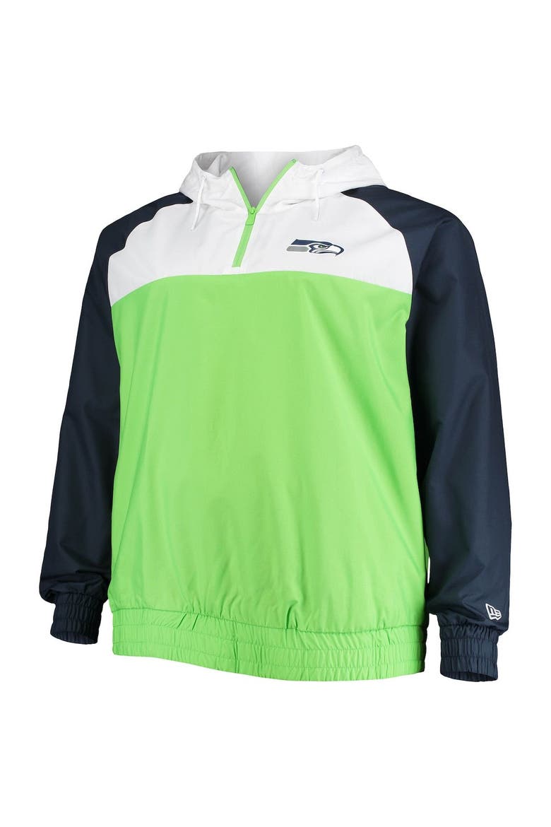 Men's New Era Neon Green/College Navy Seattle Seahawks Big & Tall League Raglan Quarter-Zip Hoodie, Alternate, color, Neon Green