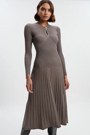 Karen Millen Rib Knit Trim Full Skirt Midi Dress