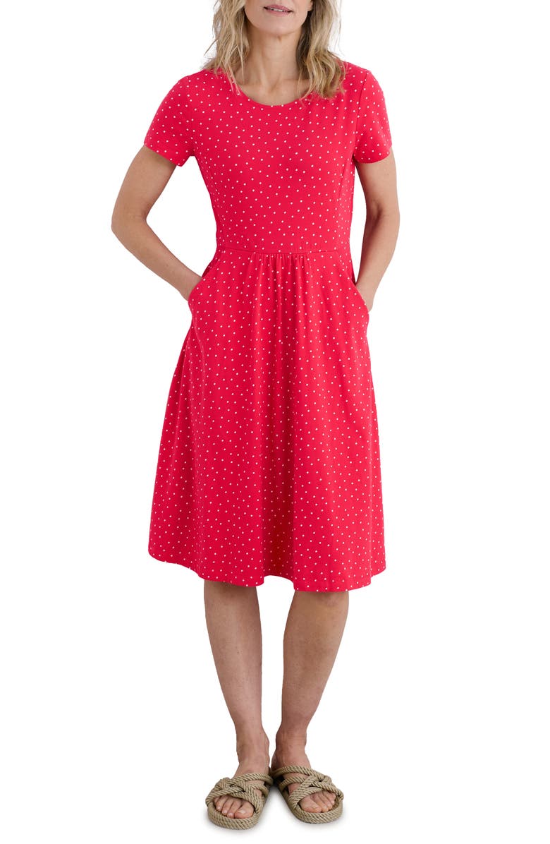 Seasalt Cornwall April Polka Dot Jersey Dress, Main, color, Rustic Spot Raspberry