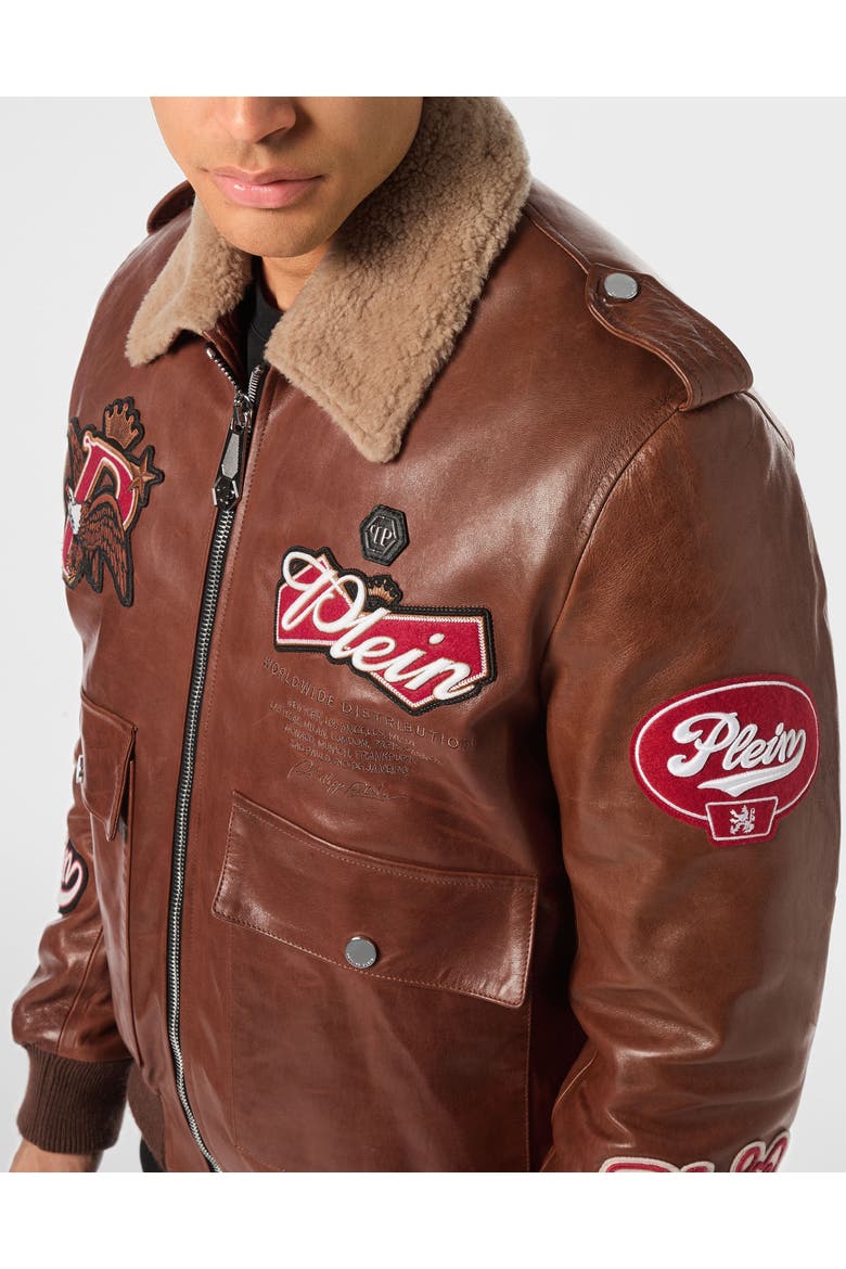 Nappa Leather And Shearling Aviator Jacket Beers Men, Alternate, color, brown