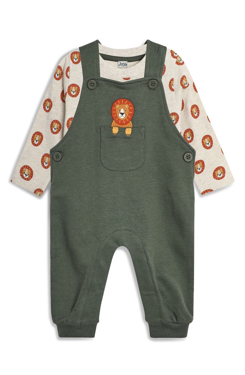 JOJO MAMAN BEBE Long Sleeve Lion Print T-Shirt & Appliqué Overalls Set, Main, color, 