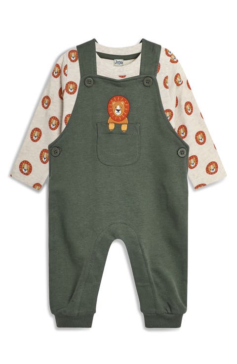 Long Sleeve Lion Print T-Shirt & Appliqué Overalls Set (Baby)