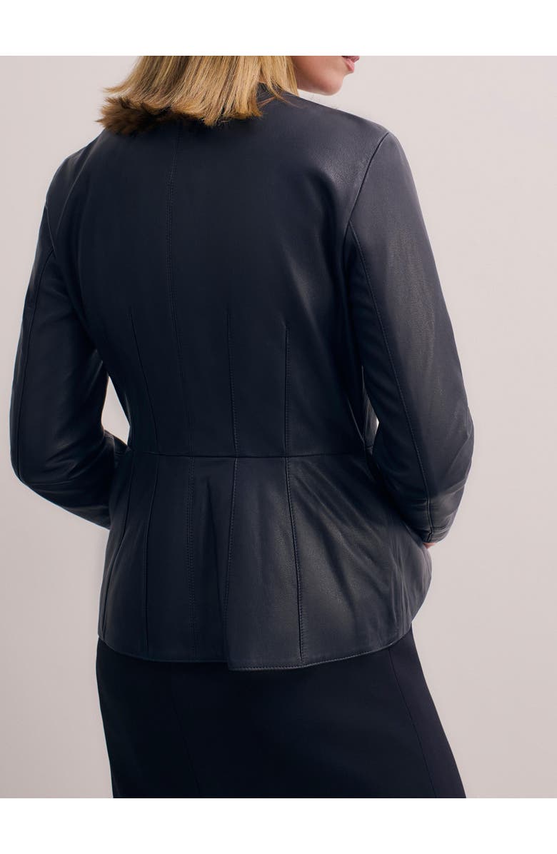 The Fold Ginevra Leather Jacket, Alternate, color, Navy