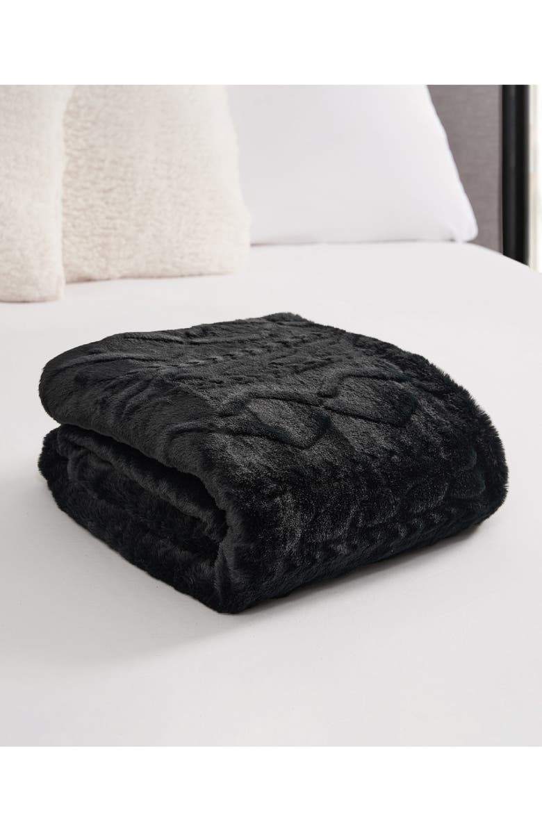 Lucky Brand Cable Knit Faux Fur Throw, Alternate, color, 