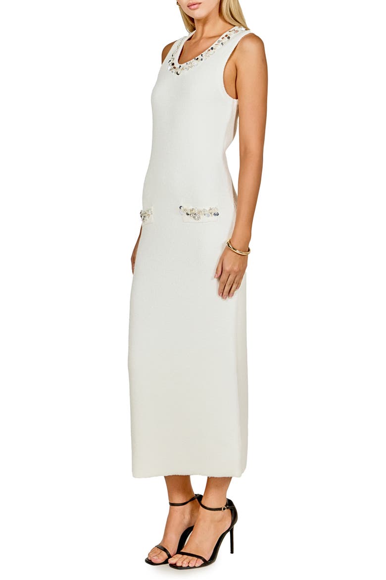 Crystal Detail Bouclé Knit Dress, Alternate, color, IVORY