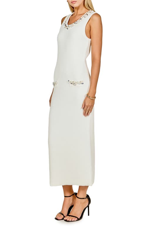 Endless Rose Crystal Detail Bouclé Knit Dress In White