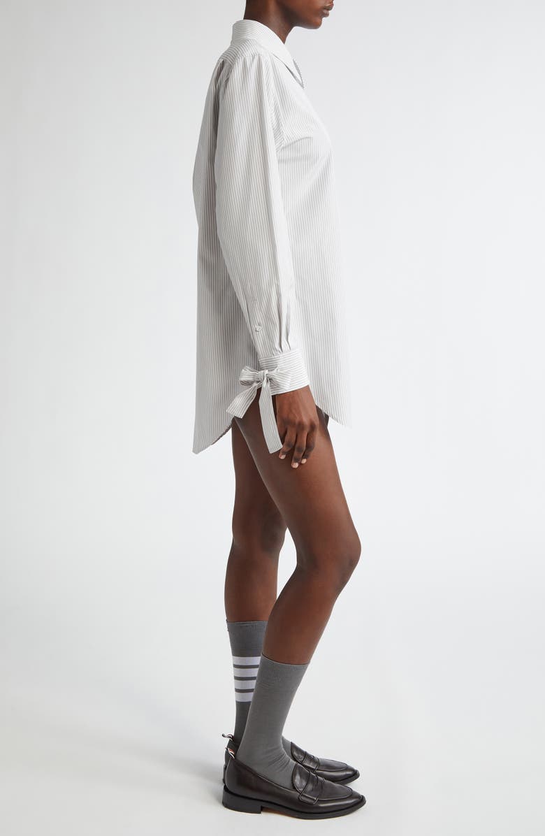 Thom Browne Stripe Bow Cuff Silk Blend Button-Up Shirt, Alternate, color,