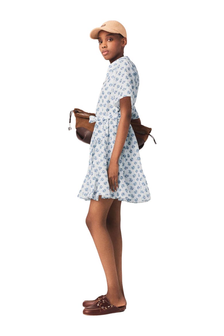 Short patterned linen-blend dress, Alternate, color, Blue small flowers print