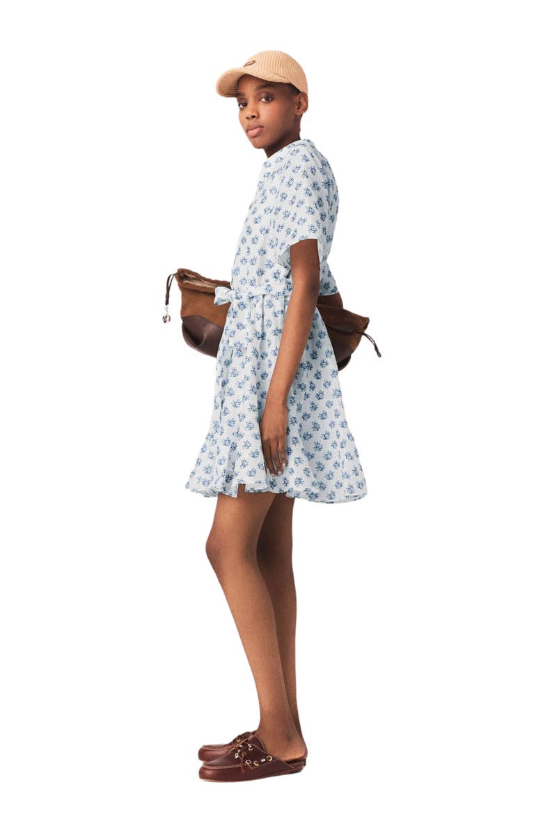 maje Short patterned linen-blend dress, Alternate, color, Blue Small Flowers Print