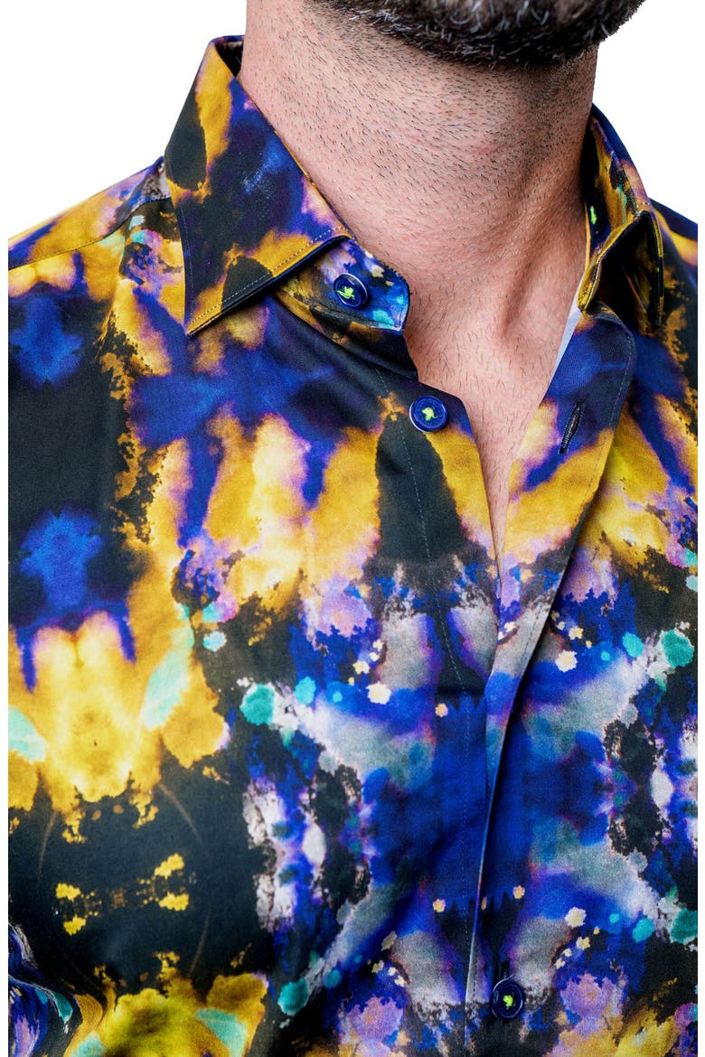 Fibonacci Tie Dye Trip Button-Up Shirt, Alternate, color, BLUE