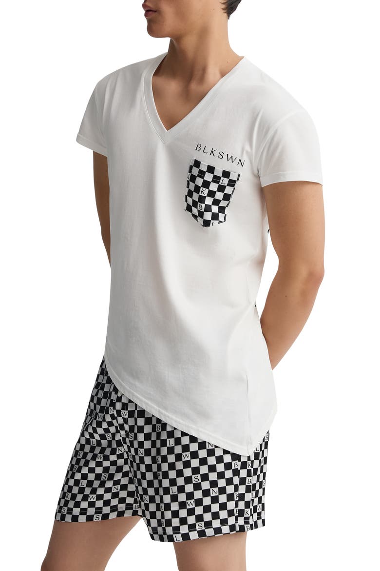 Checkerboard Unisex Short Pajamas Set, Alternate, color, Black & White