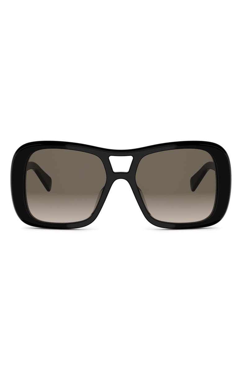 CELINE Triomphe 55mm Gradient Pilot Sunglasses, Main, color, Shiny Black / Gradient Brown