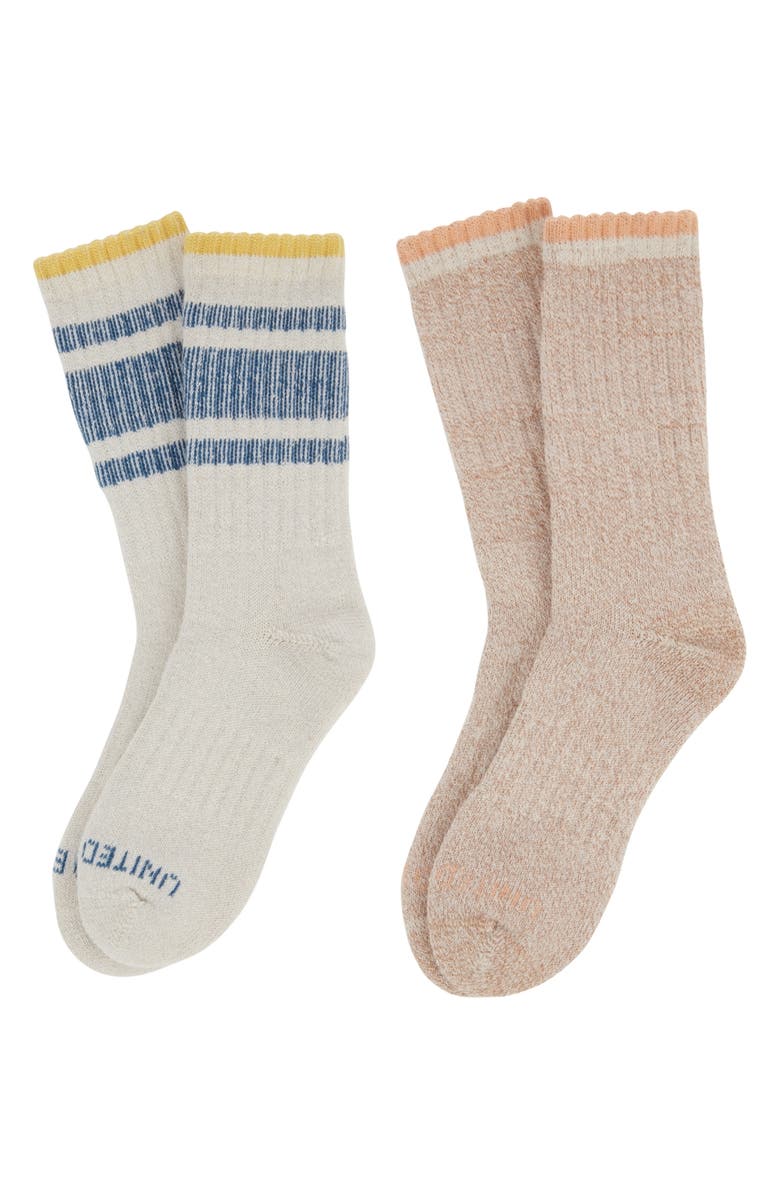 United By Blue Assorted 2-Pack Wool, Cotton & Linen Blend Crew Socks, Alternate, color, Off White/ Teal