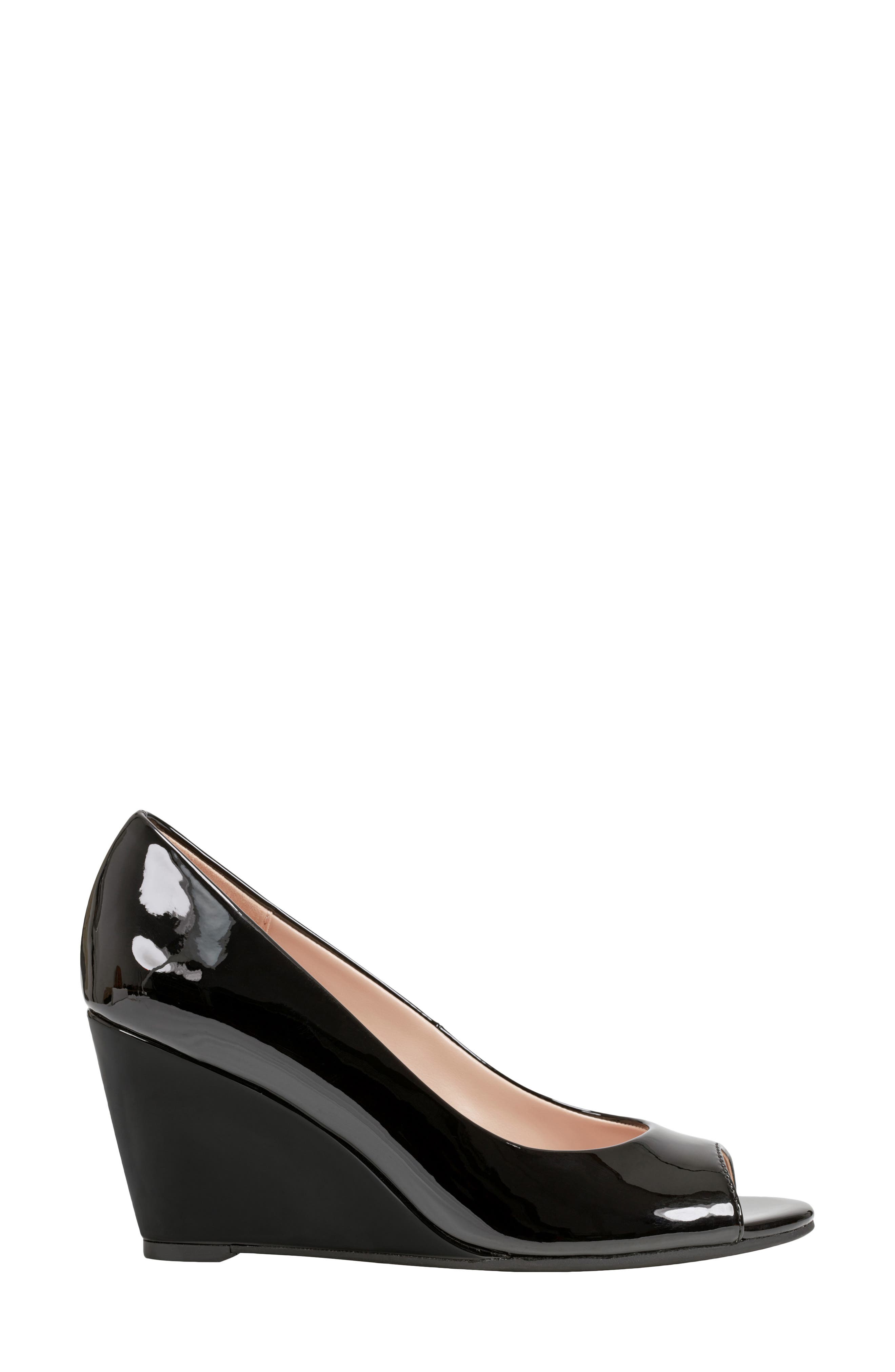 Bandolino Tuff Love Peep Toe Patent Wedge Pump, Alternate, color, Black