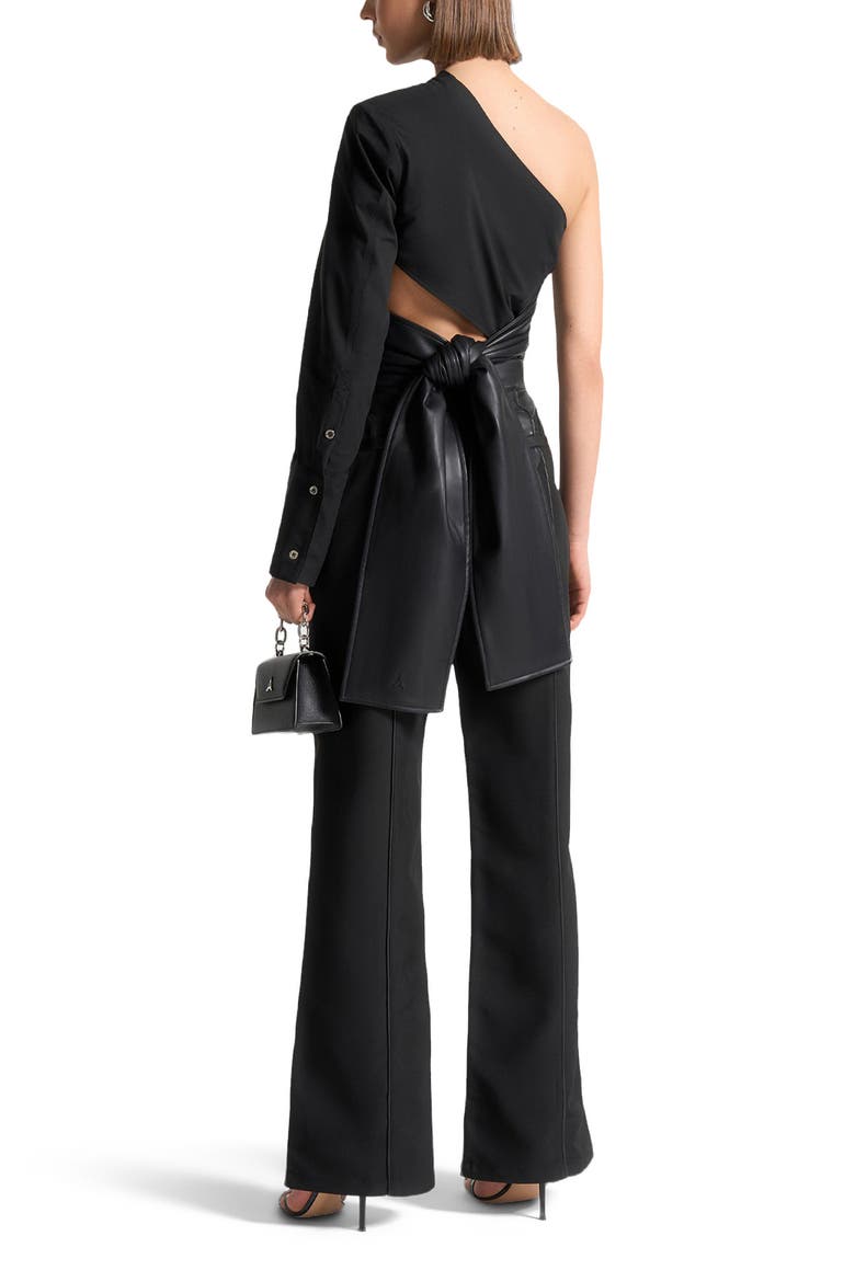 Coralie One Sleeve Leather Wrap Top, Alternate, color, Black