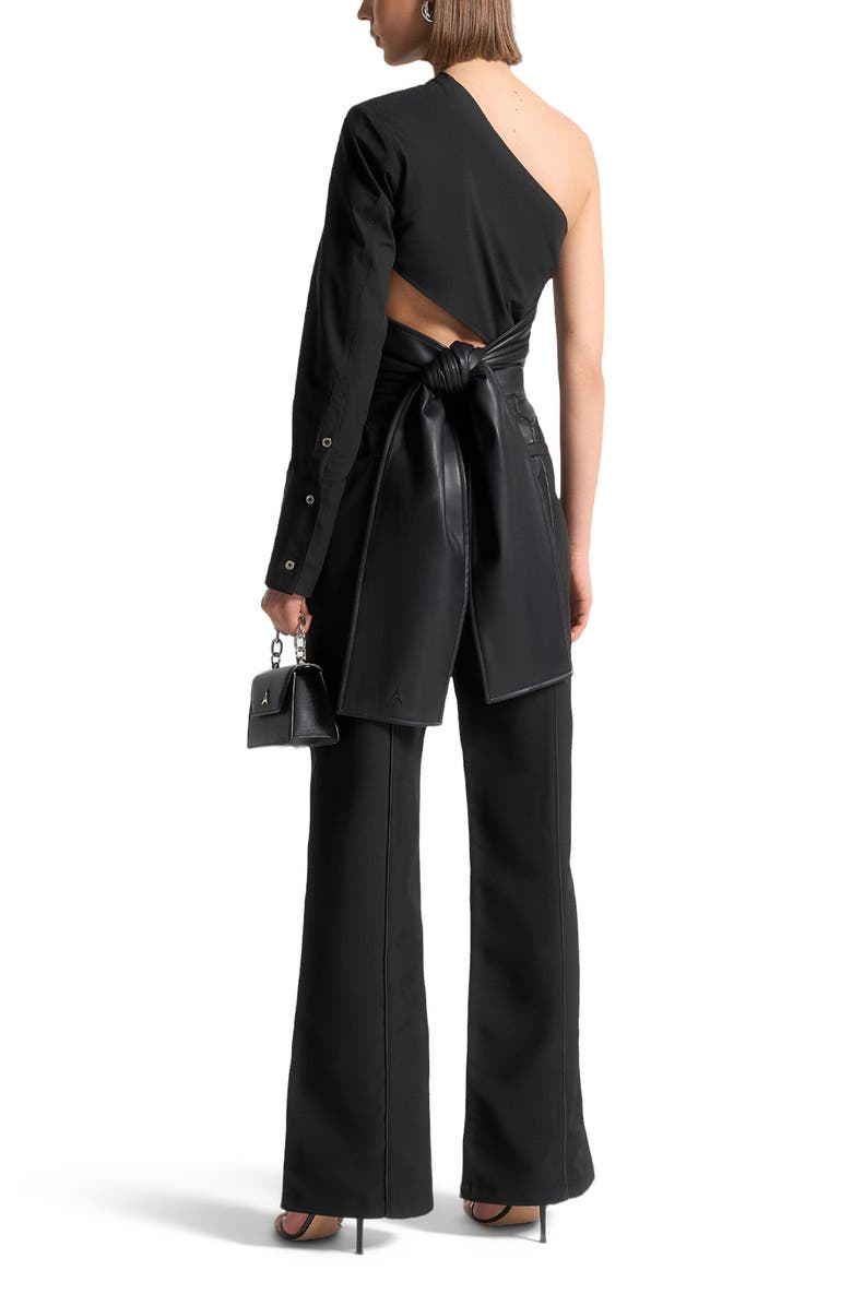 Manière De Voir Coralie One Sleeve Leather Wrap Top, Alternate, color, Black