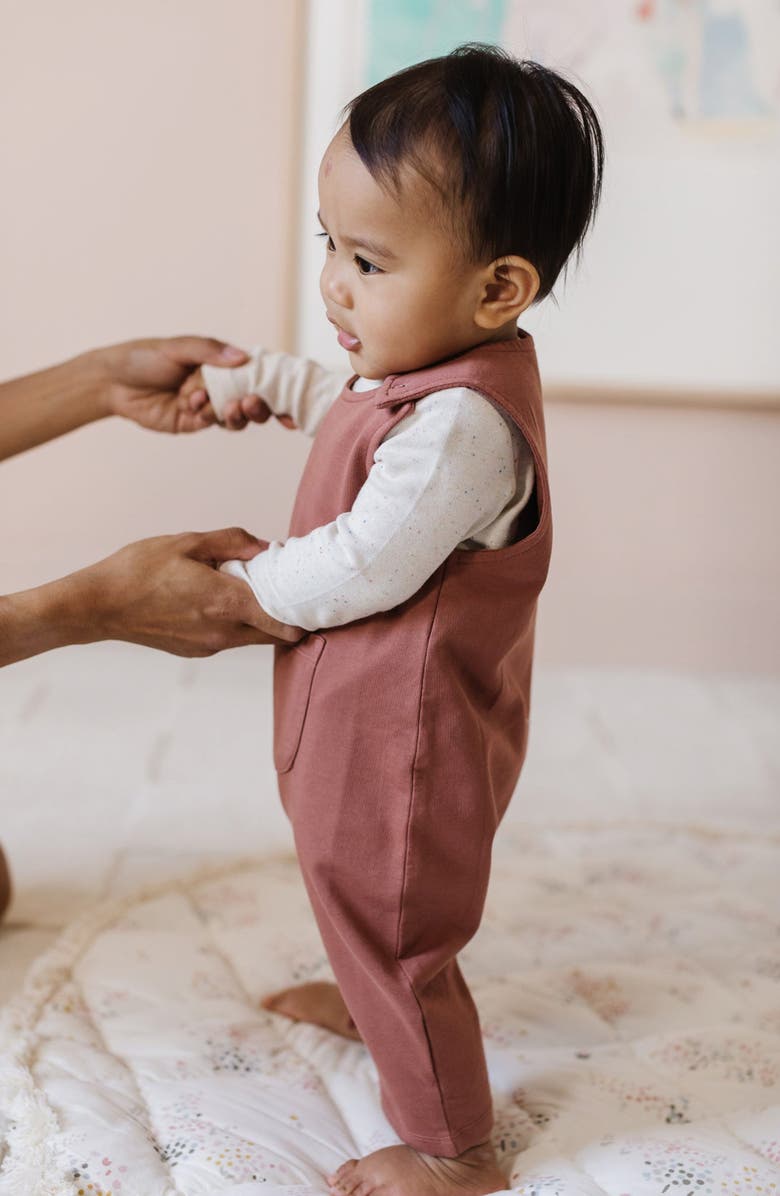 Pehr Organic Cotton French Terry Overalls, Alternate, color, Clay