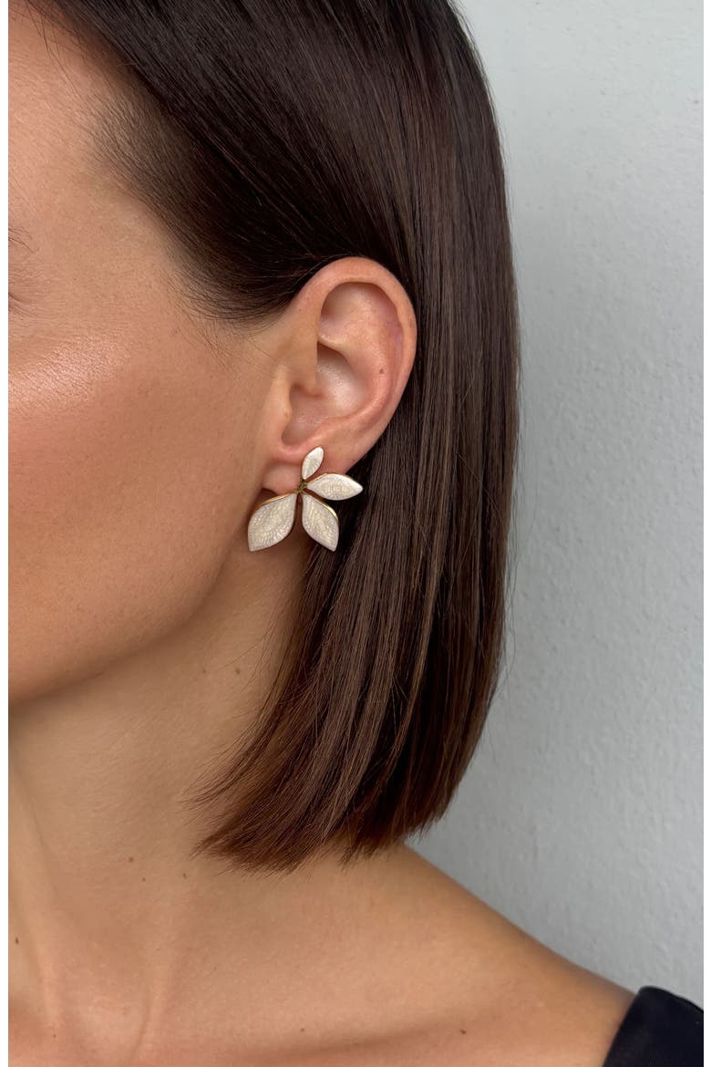 18k Gold Plated Floral Earrings, Alternate, color, GOLD/ WHITE