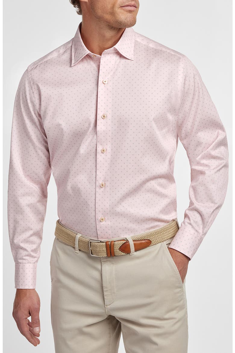 Neat Print Cotton Button-Up Shirt, Main, color, PINK