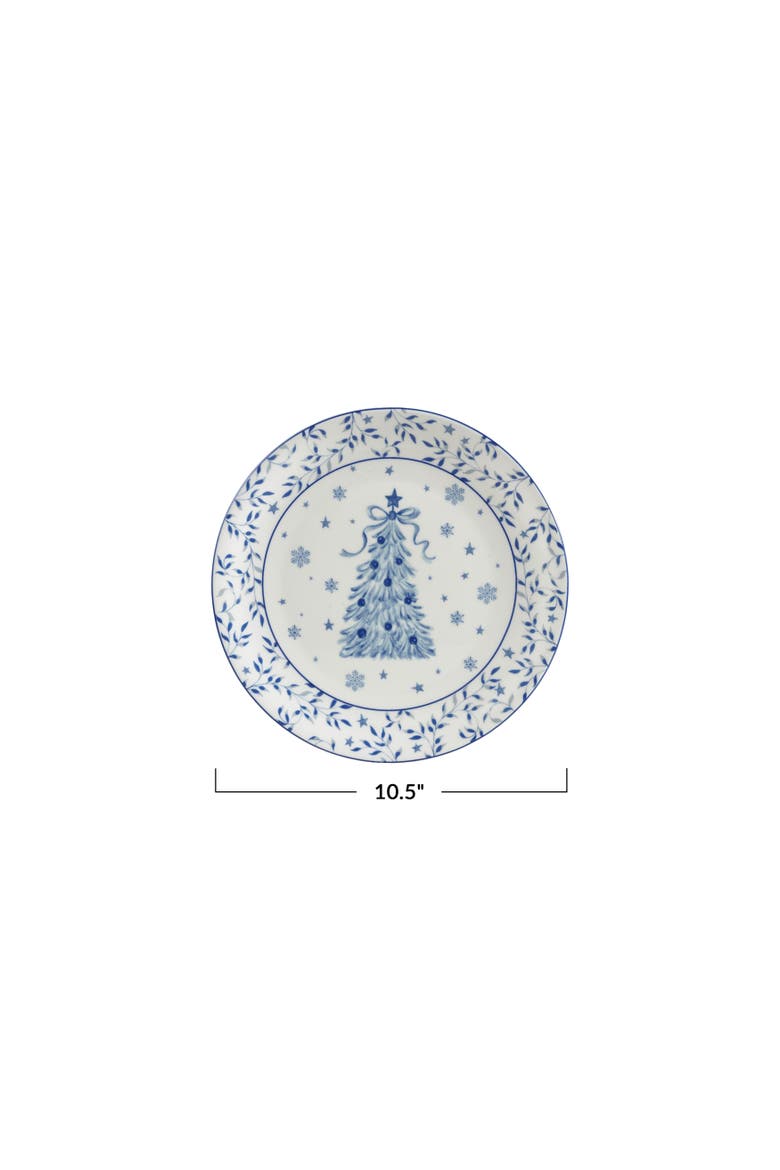 Stoneware Tree Plate in Glazed Finish, Alternate, color, White and Blue