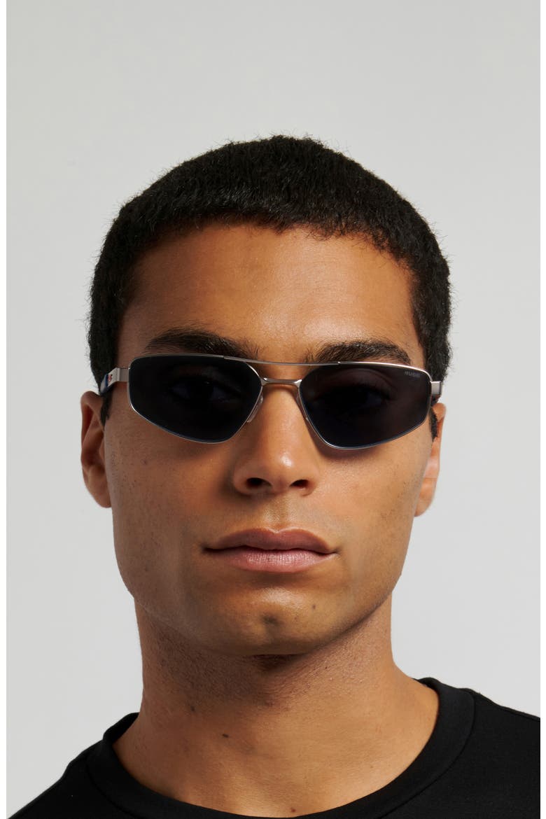 58mm Rectangular Geometric Sunglasses, Alternate, color, MATTE RUTHENIUM/ BLUE