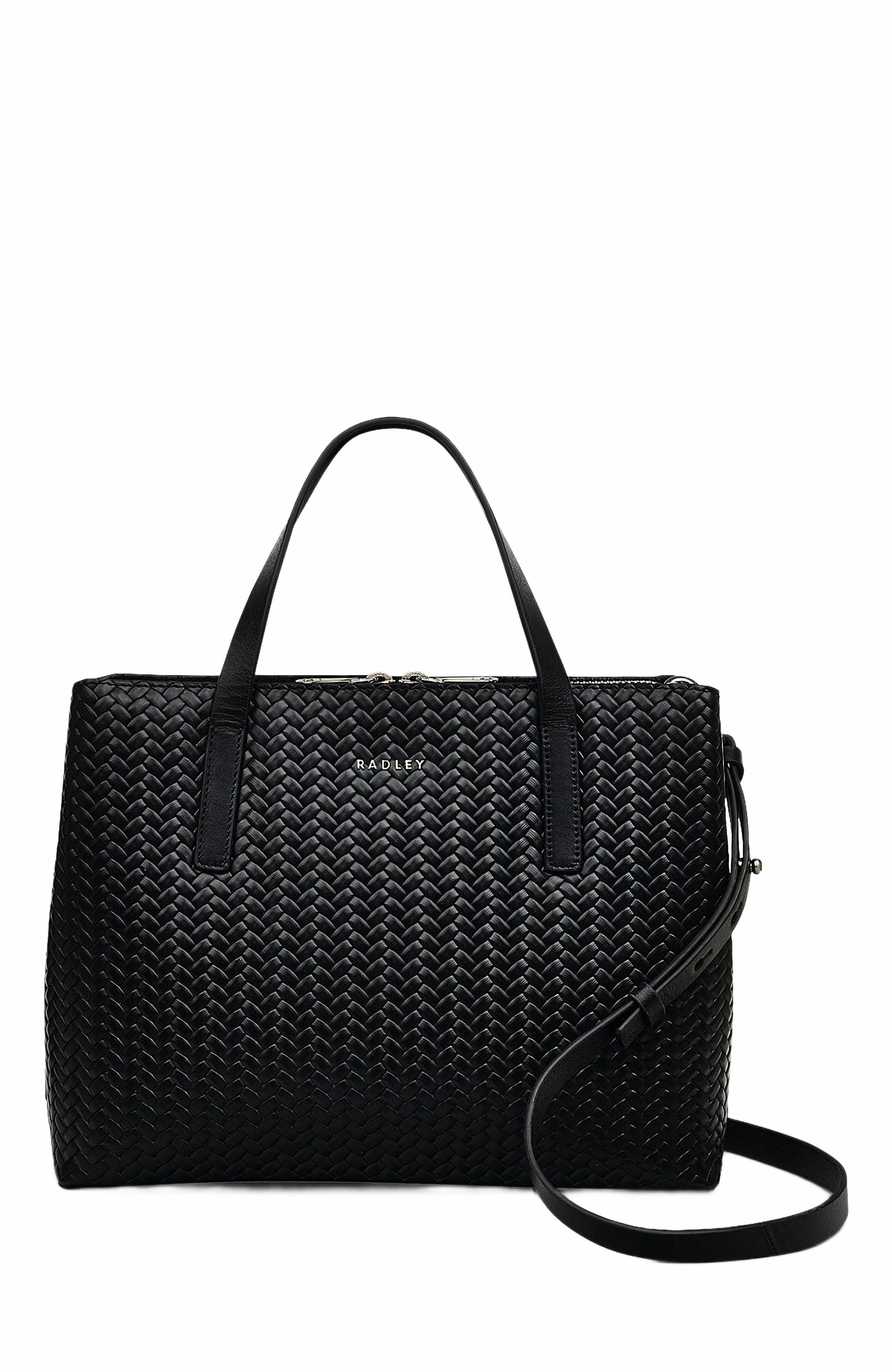Radley Dukes Place - Weave Medium Ziptop Satchel Bag, Main, color, Black
