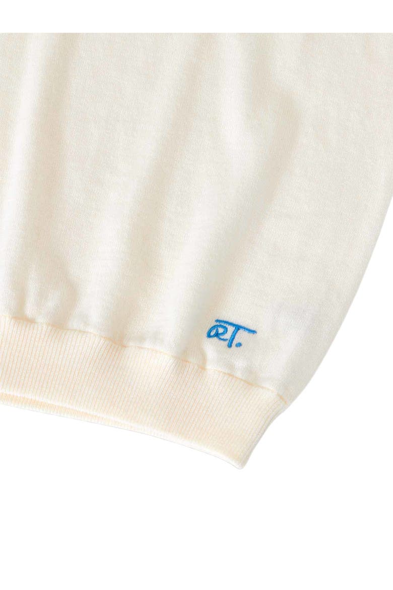 Gibson Cotton Cashmere Short Sleeve Crewneck Sweater, Alternate, color, White/Blue