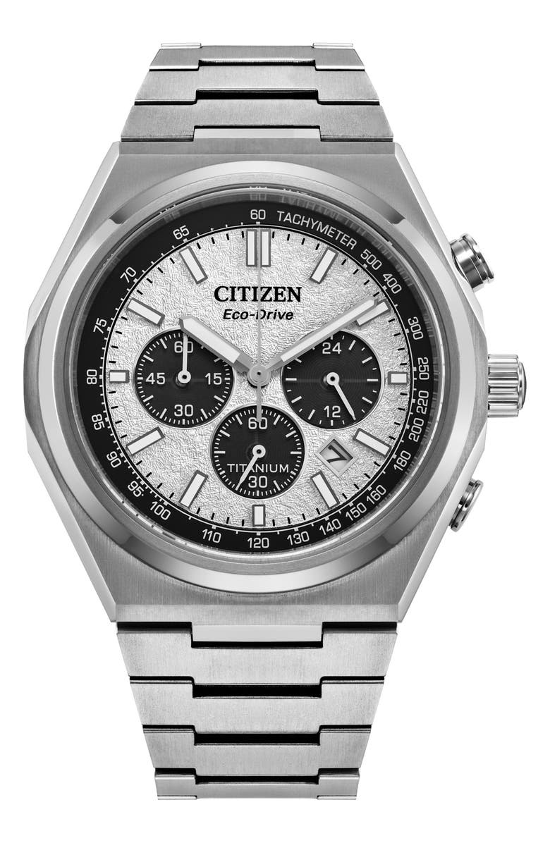 Citizen Zenshin Chronograph Super Titanium<sup>™</sup> Bracelet Watch, 42.5mm, Main, color, Silver-Tone White