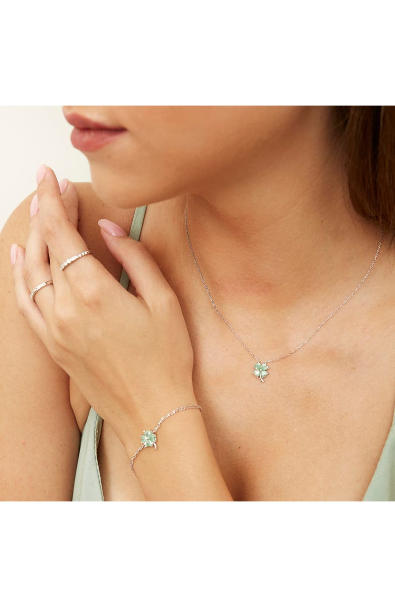 Spero London Four Leaf Clover Sterling Silver Necklace - Green, Alternate, color, Silver
