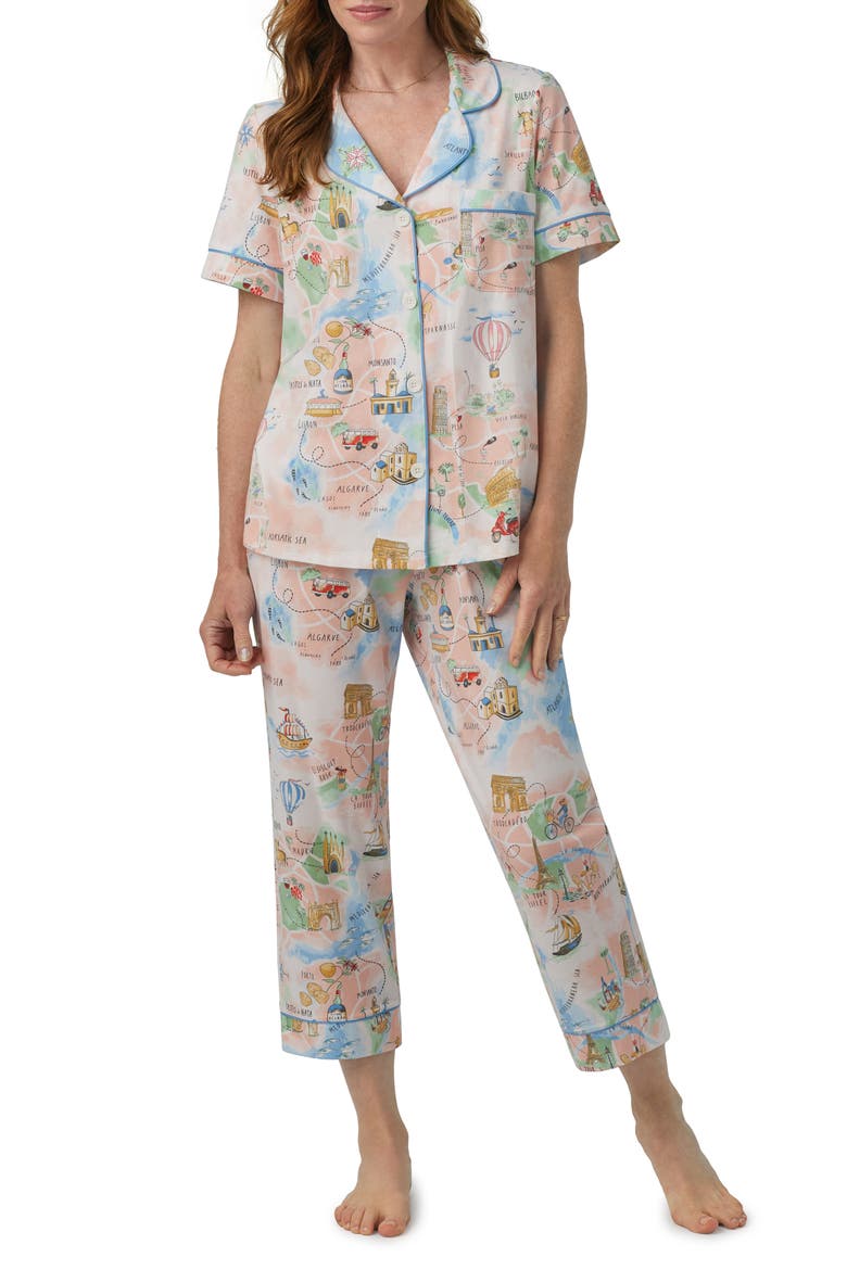 Print Stretch Organic Cotton Jersey Crop Pajamas, Main, color, WANDERLUST