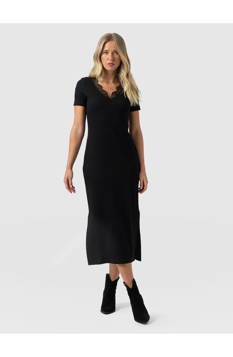 Saint + Sofia Andie V-Neck Dress, Main, color, Black Lace