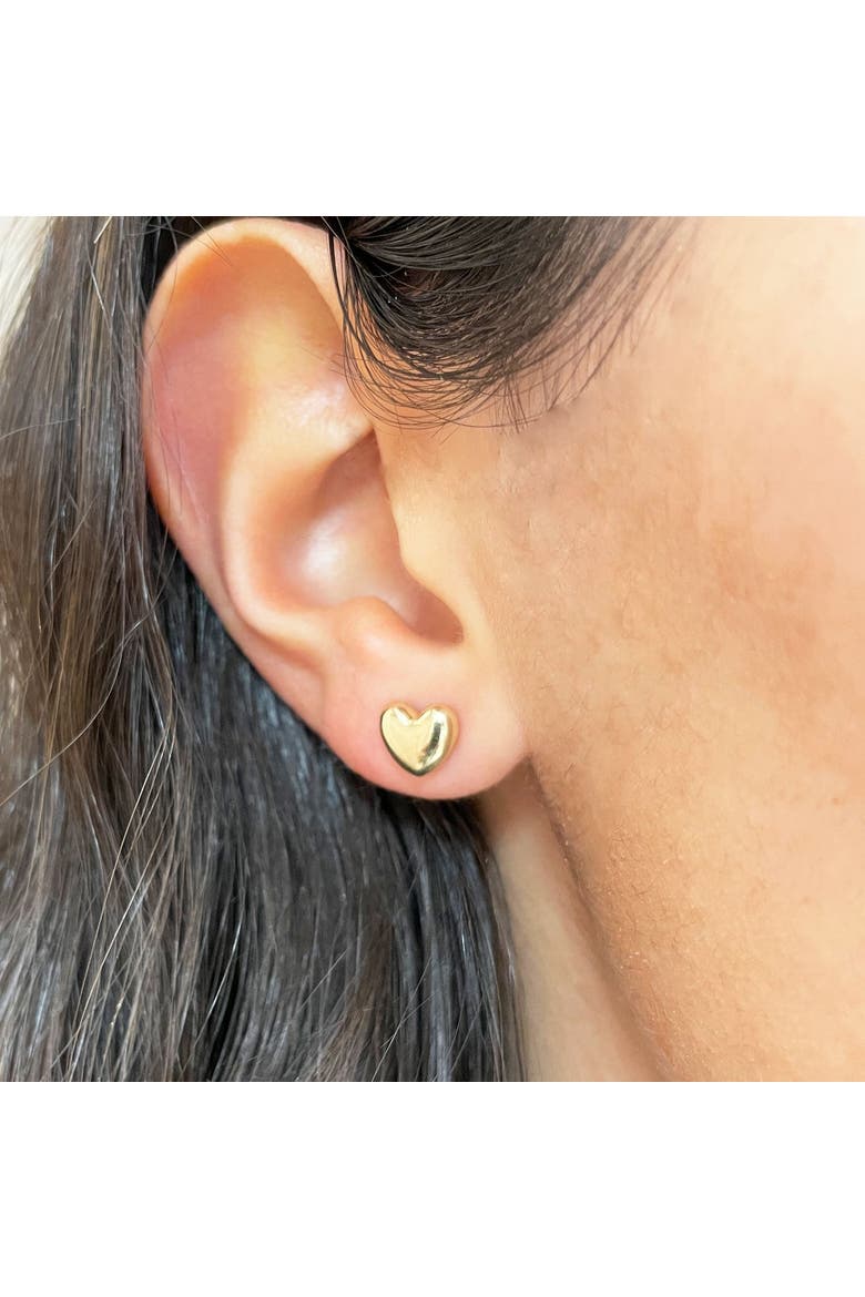 Puffy Gold Heart Stud Earrings, Alternate, color, Yellow Gold