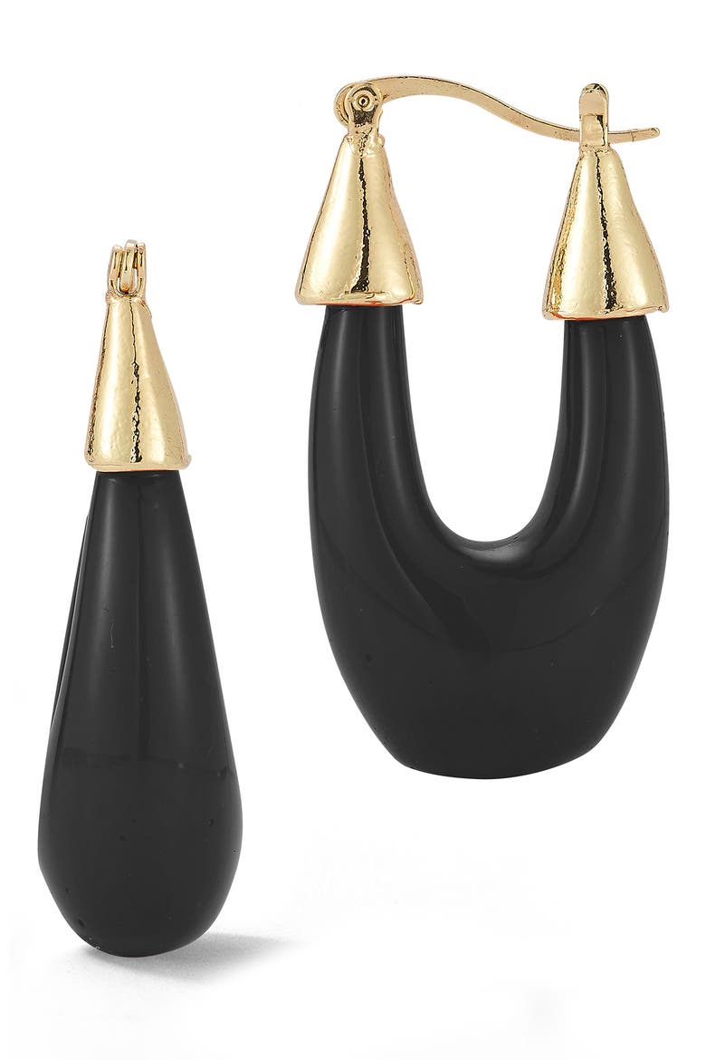 Resin Oval Hoop Earrings, Main, color, GOLD/BLACK