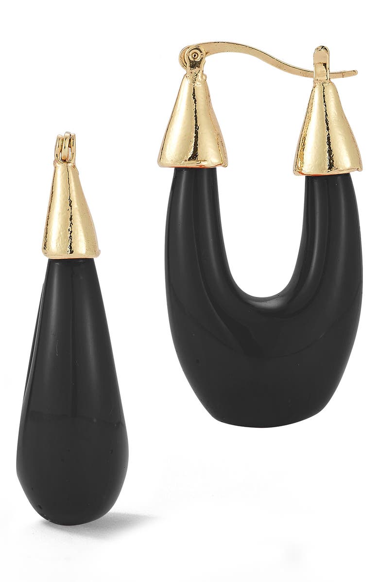 SPHERA MILANO Resin Oval Hoop Earrings, Main, color, Gold/Black