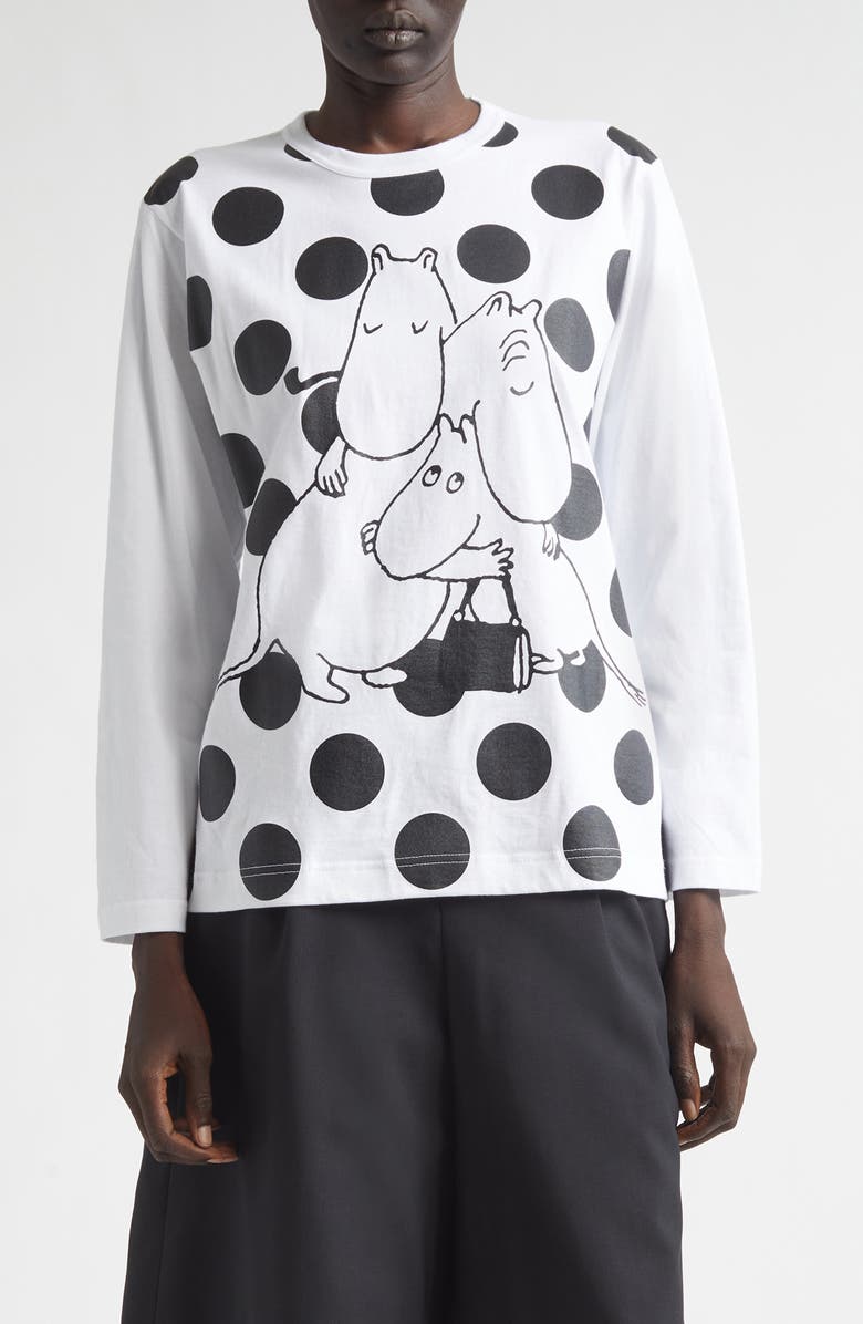 Tao Comme des Garçons Moomin Polka Dot Graphic T-Shirt, Main, color, White/ Black