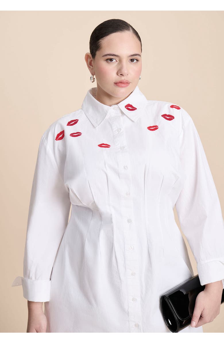 ELOQUII Embroidered Mini Shirt Dress, Alternate, color, Bright White